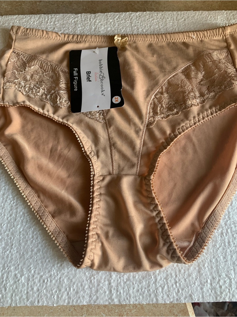 Bobbie Brooks Tan Lace Trim Full Figure Briefs